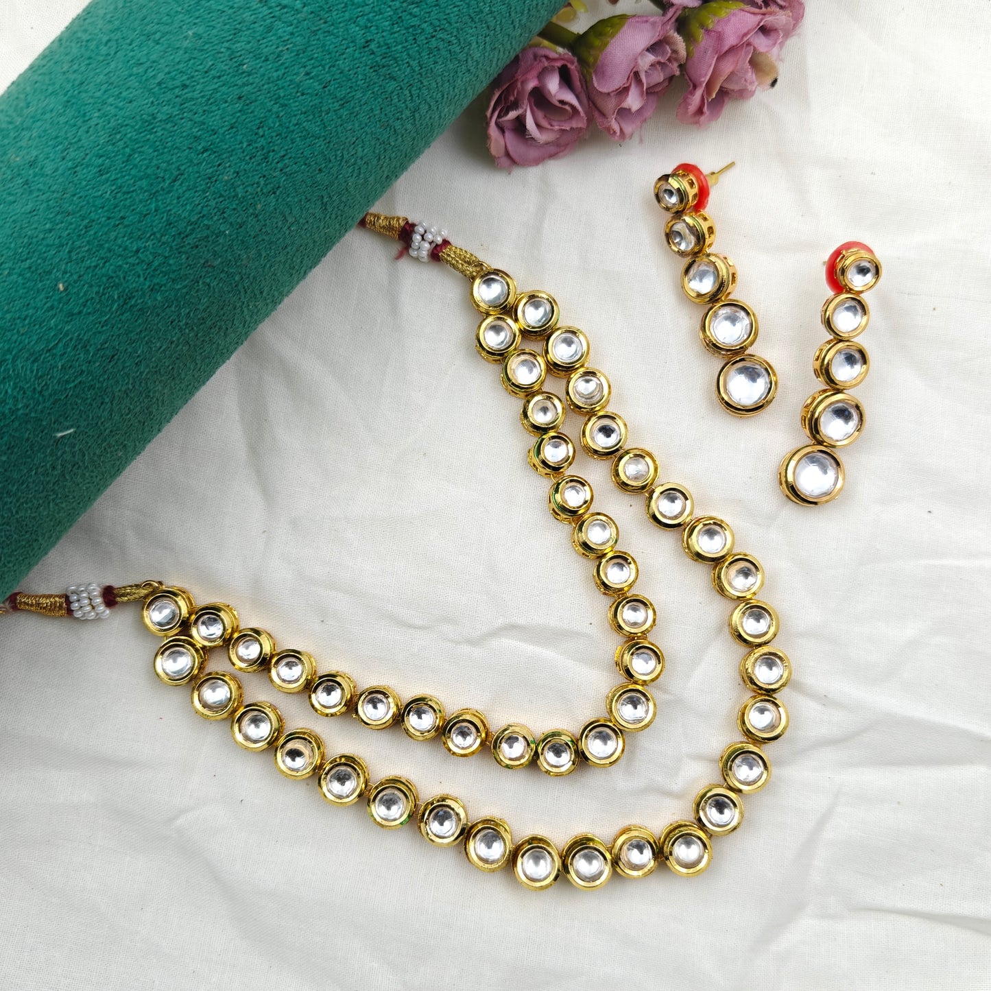 11882 Mennakari Kundan round pattern 2 Layers necklace