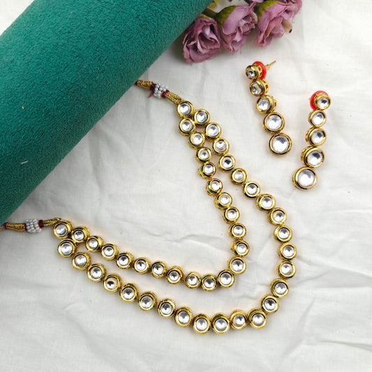 11882 Mennakari Kundan round pattern 2 Layers necklace