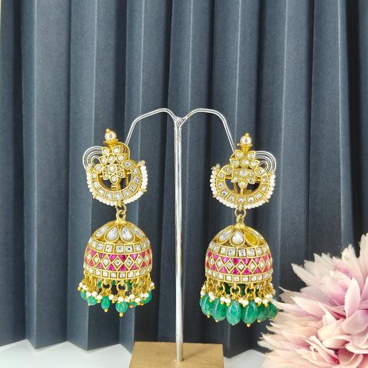 39133  Jadau big multi colour stone jhumki