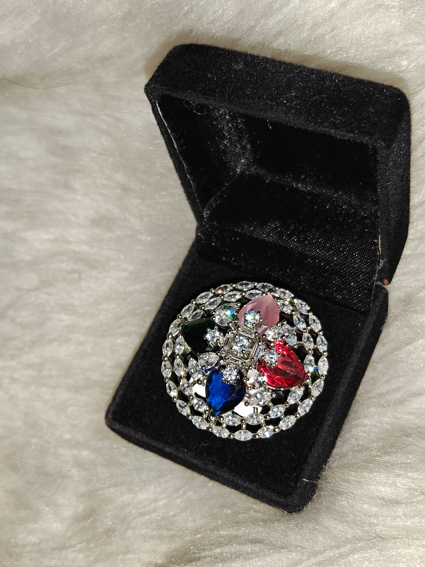 16398 platinum multi colour finger ring