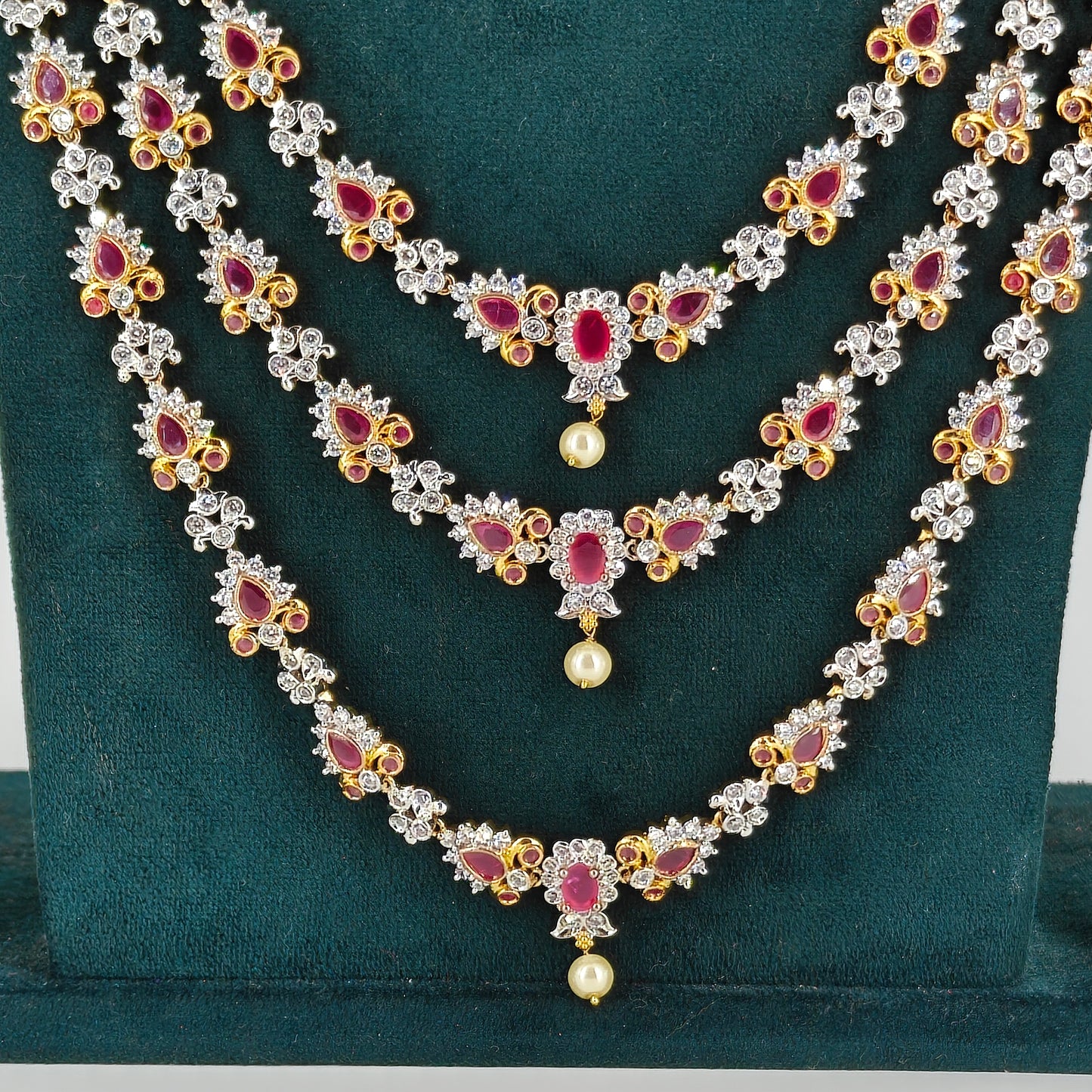 6141 GJ Ruby stone 3 layers long necklace