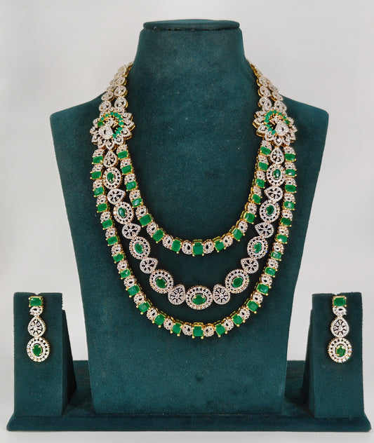 6176 GJ green stone 3 layers long necklace
