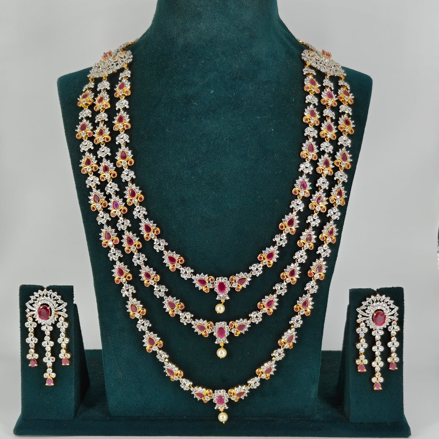 6141 GJ Ruby stone 3 layers long necklace