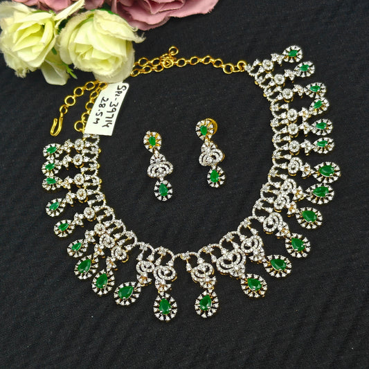 39714 Real diamond look emerald necklace with hangings