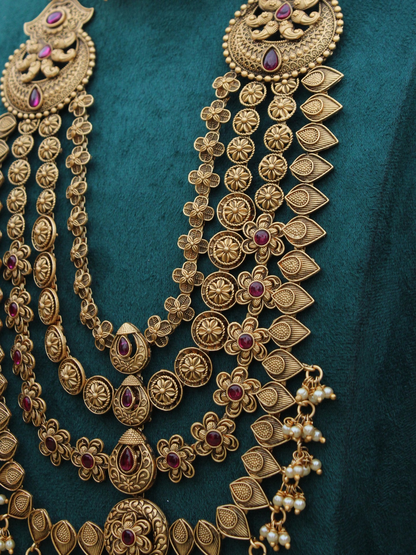 2309 Antique Finish Four-Layer Haram with Matching Chandbali Jhumkas