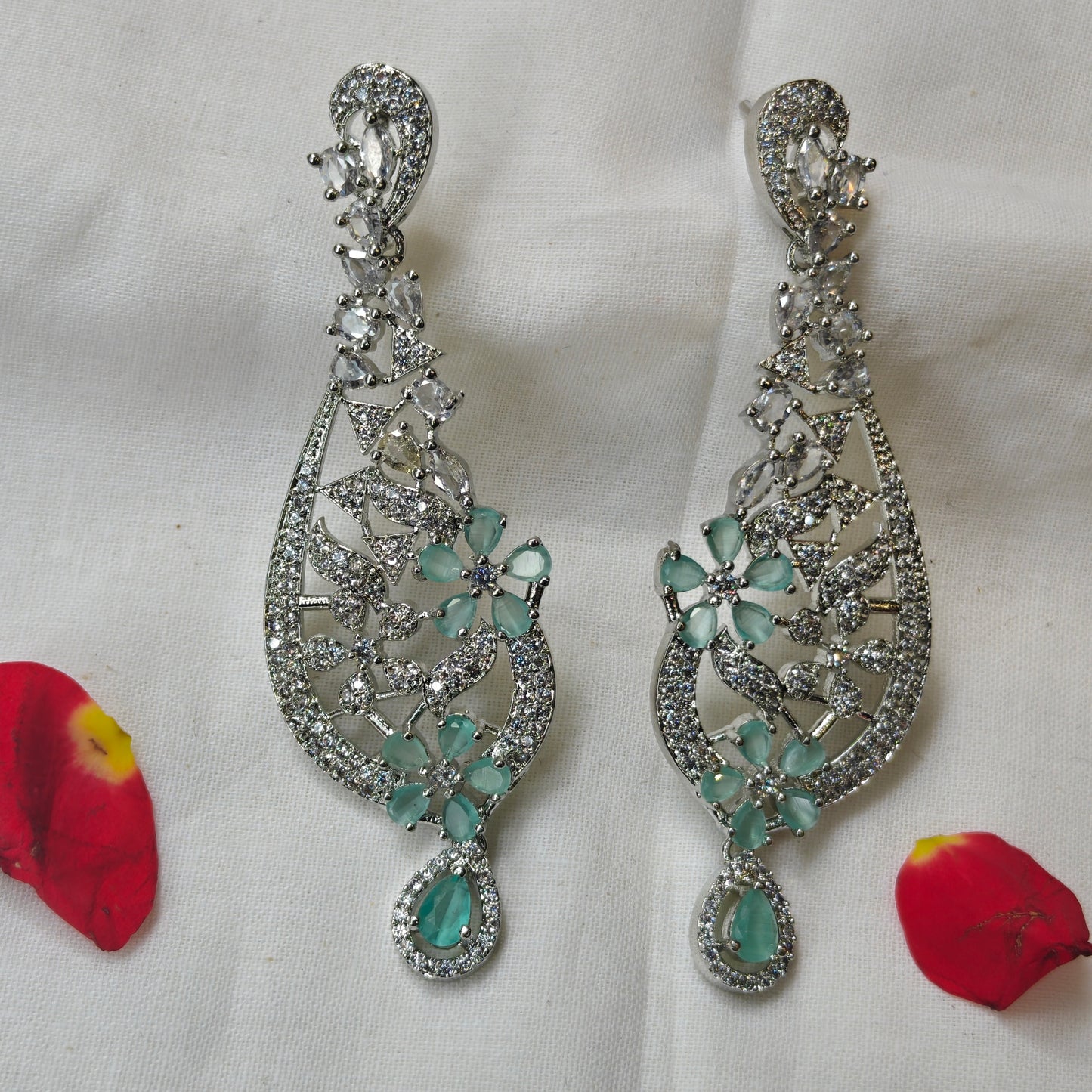 35919 platinum mint green long earrings