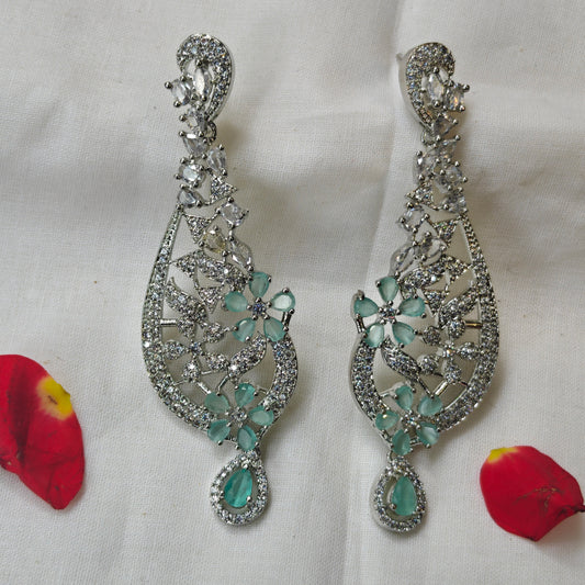 35919 platinum mint green long earrings
