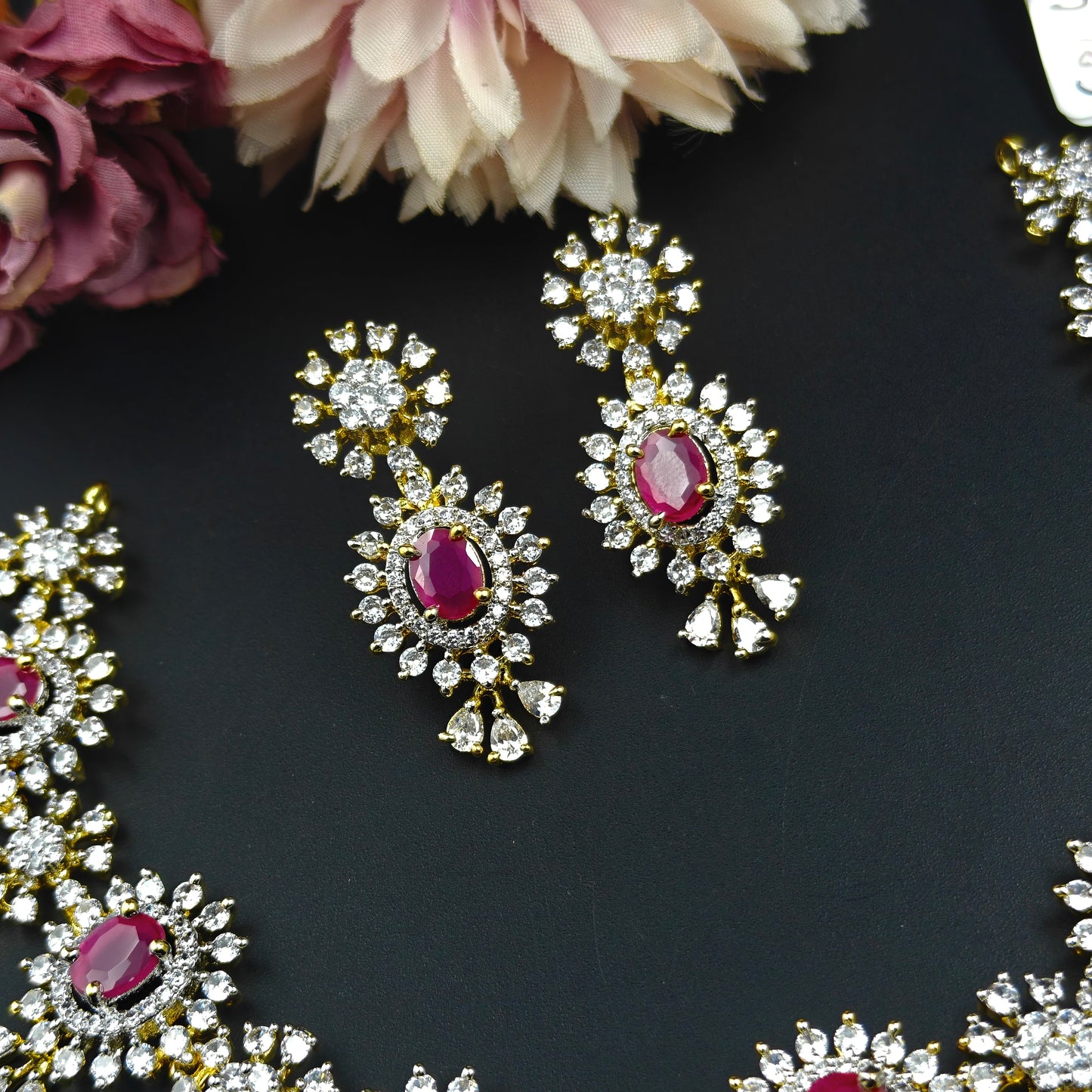 40626  GJ Ruby stone necklace with screw back earrings