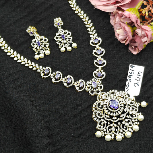 39619 Real diamond Look detachable short necklace with earrings