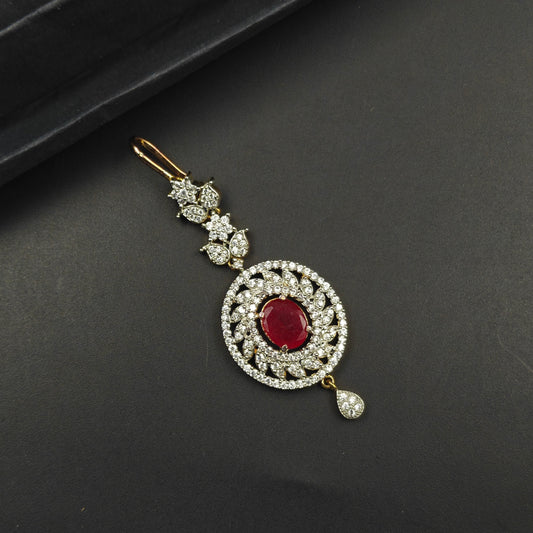 17621 Red Royale CZ Maang Tikka