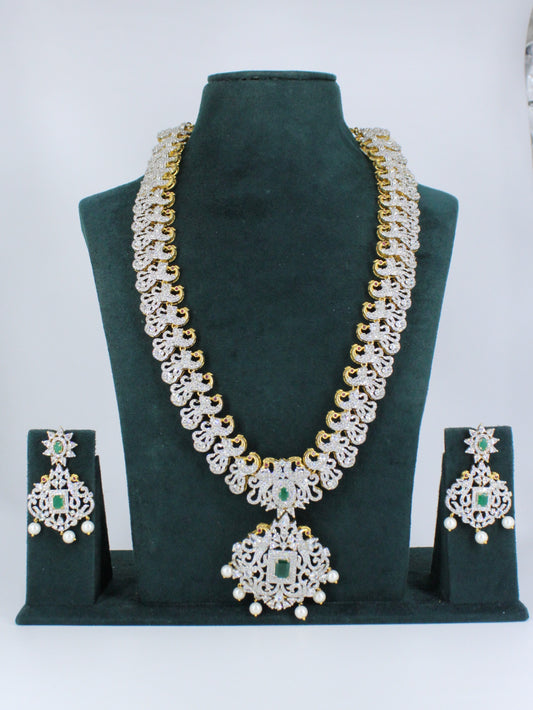 37785 Royal Peacock Bridal Necklace Set with Emerald Pendant & Earrings
