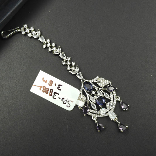 38882 Silver Blue Crystal Maang Tikka