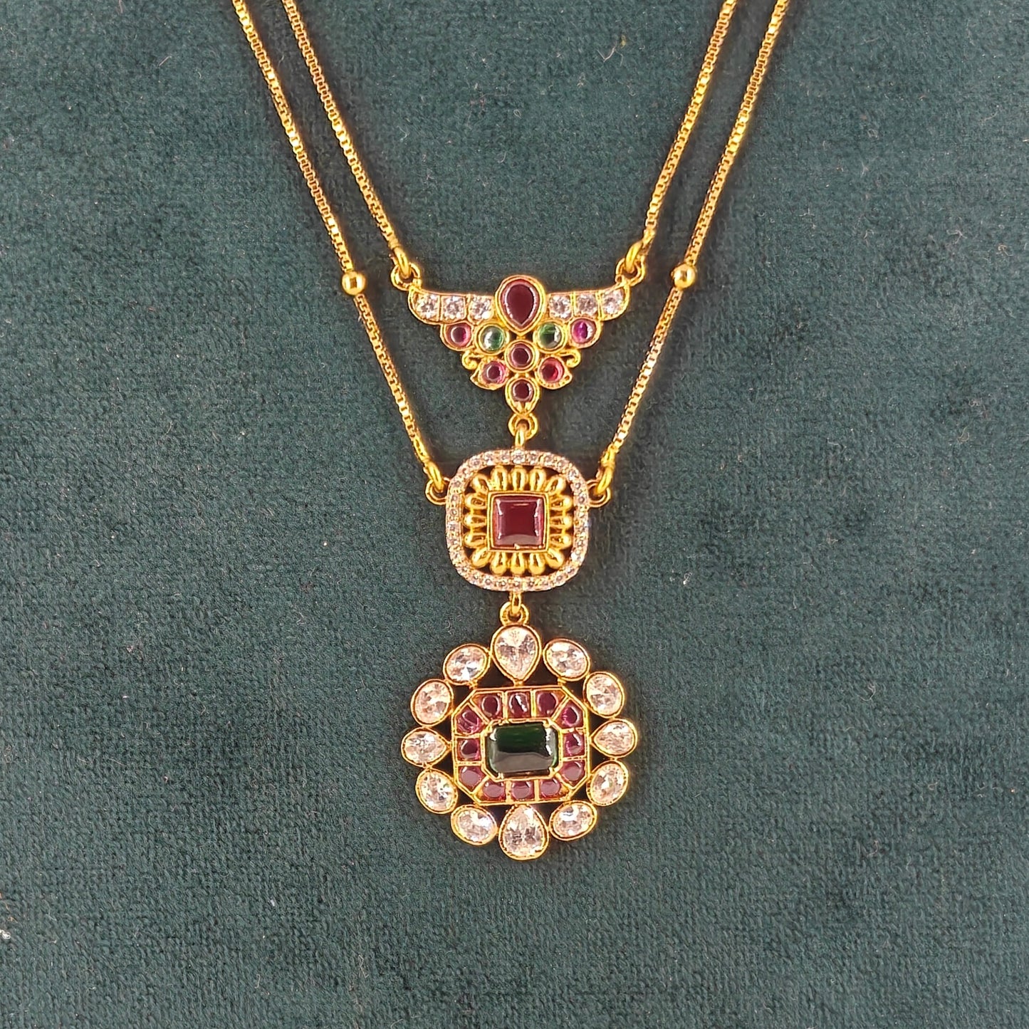 2 layer ball chain with pendent set