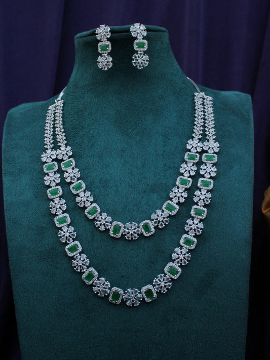 38870 Emerald Double-Layer CZ Stone Necklace Set