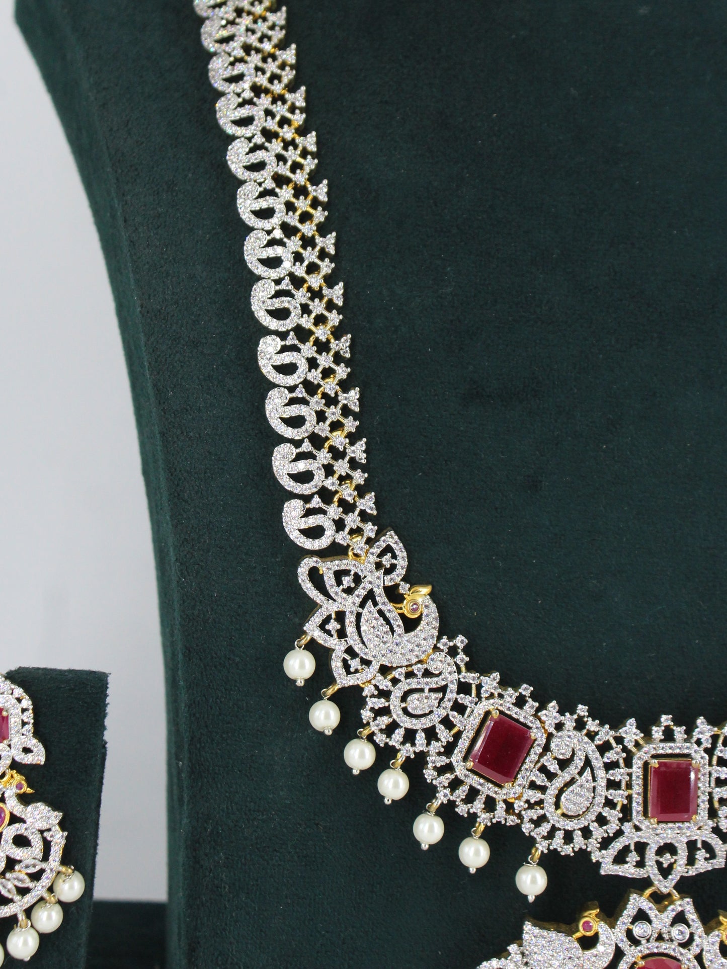 23265 Royal Ruby Diamond Finish Bridal Necklace Set