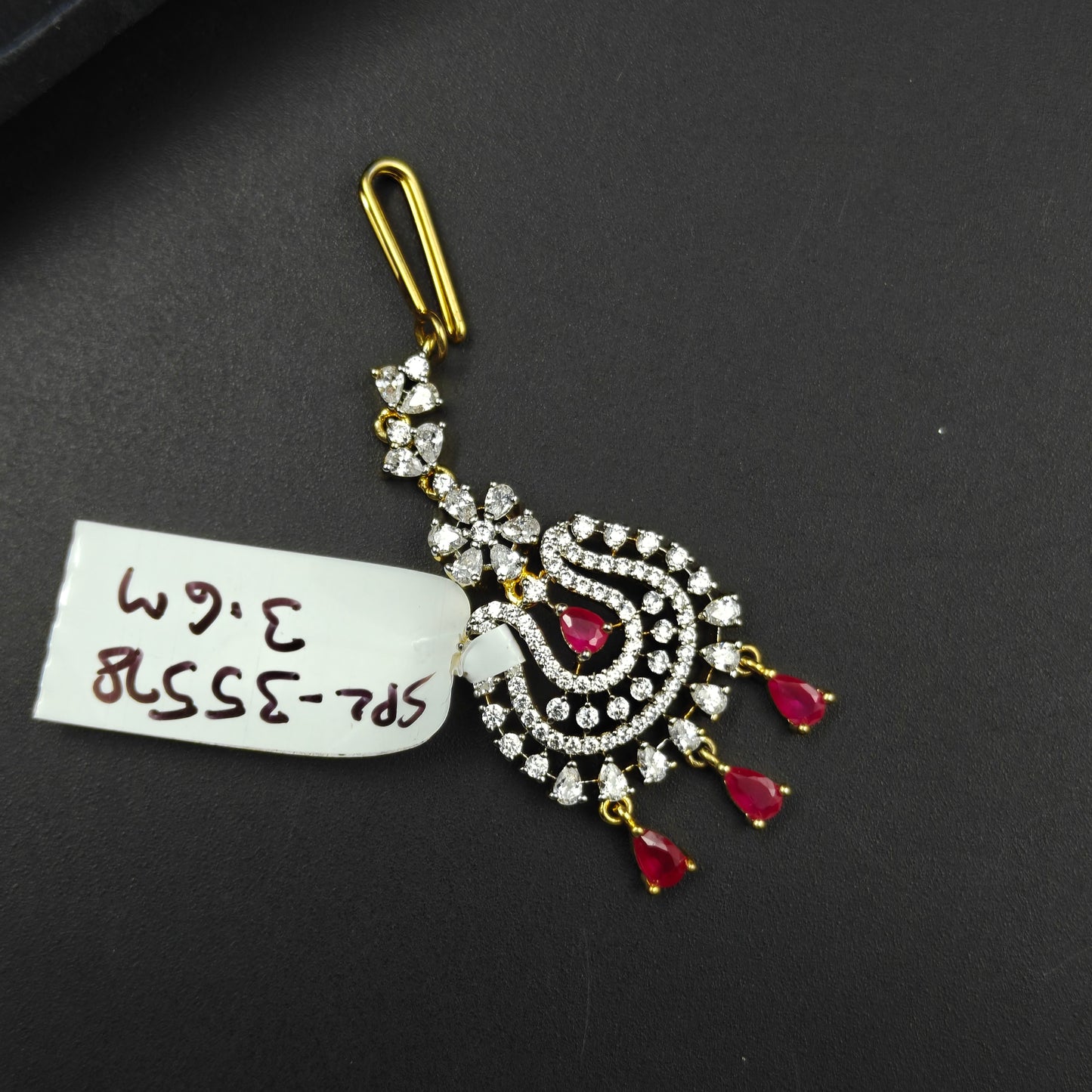 35578 Victorian CZ Ruby Drop Maangtikka