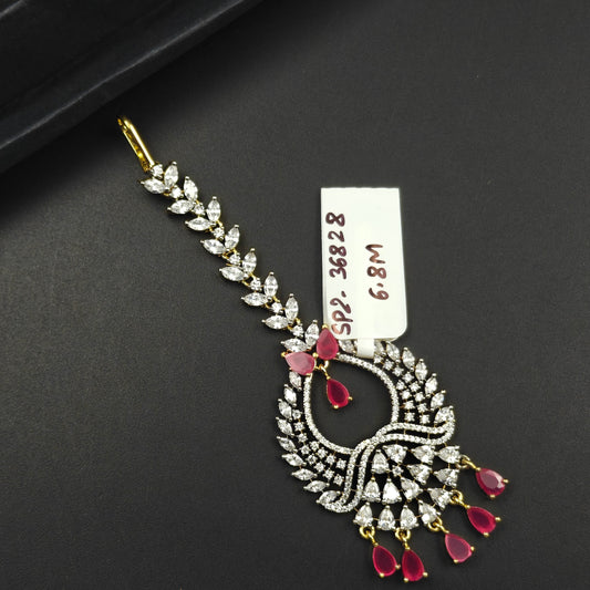 36828 Gold Finish Ruby and CZ Stone Maang Tikka