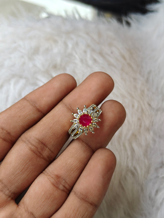 Diamond look Ruby finger ring