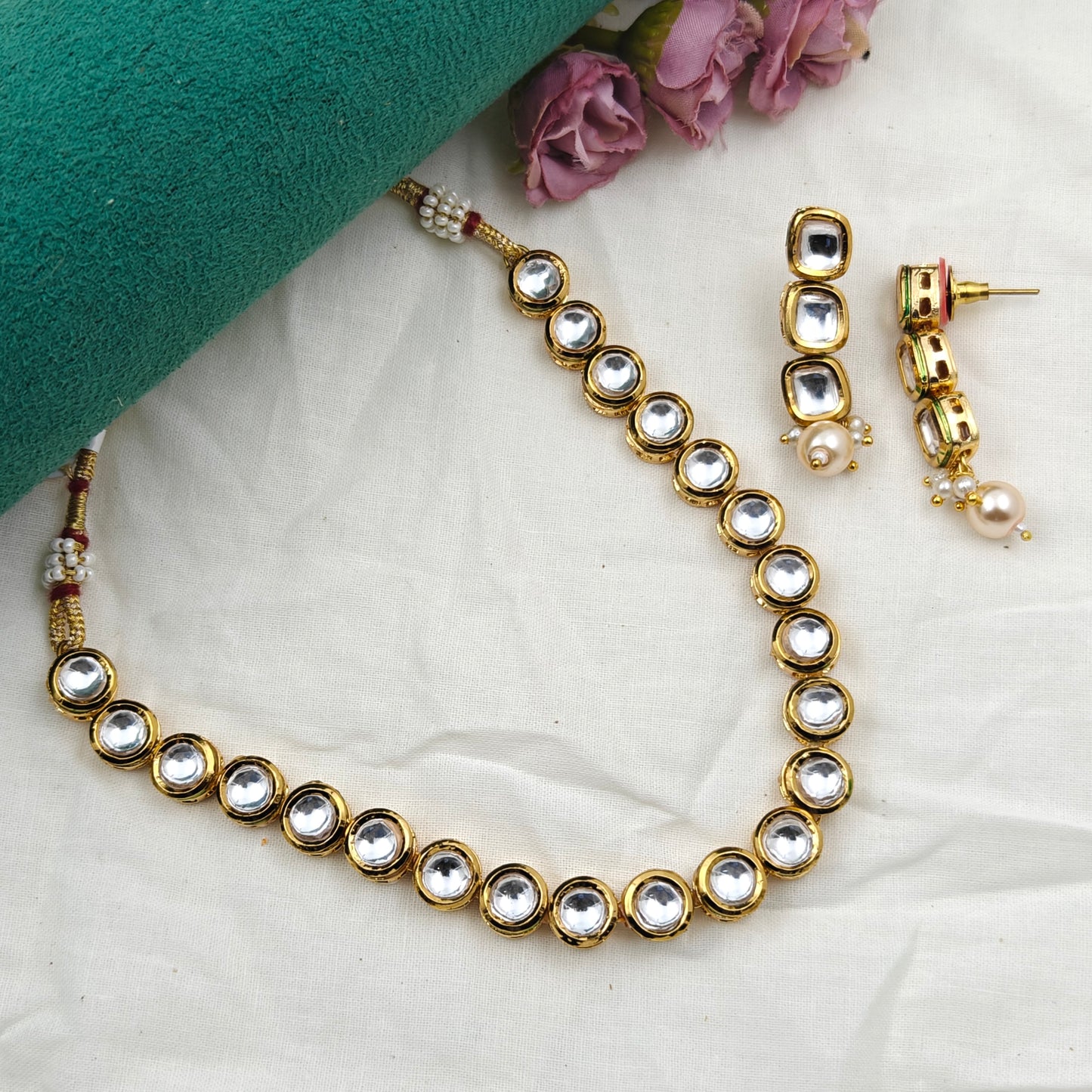 16834 Mennakari Kundan single line necklace