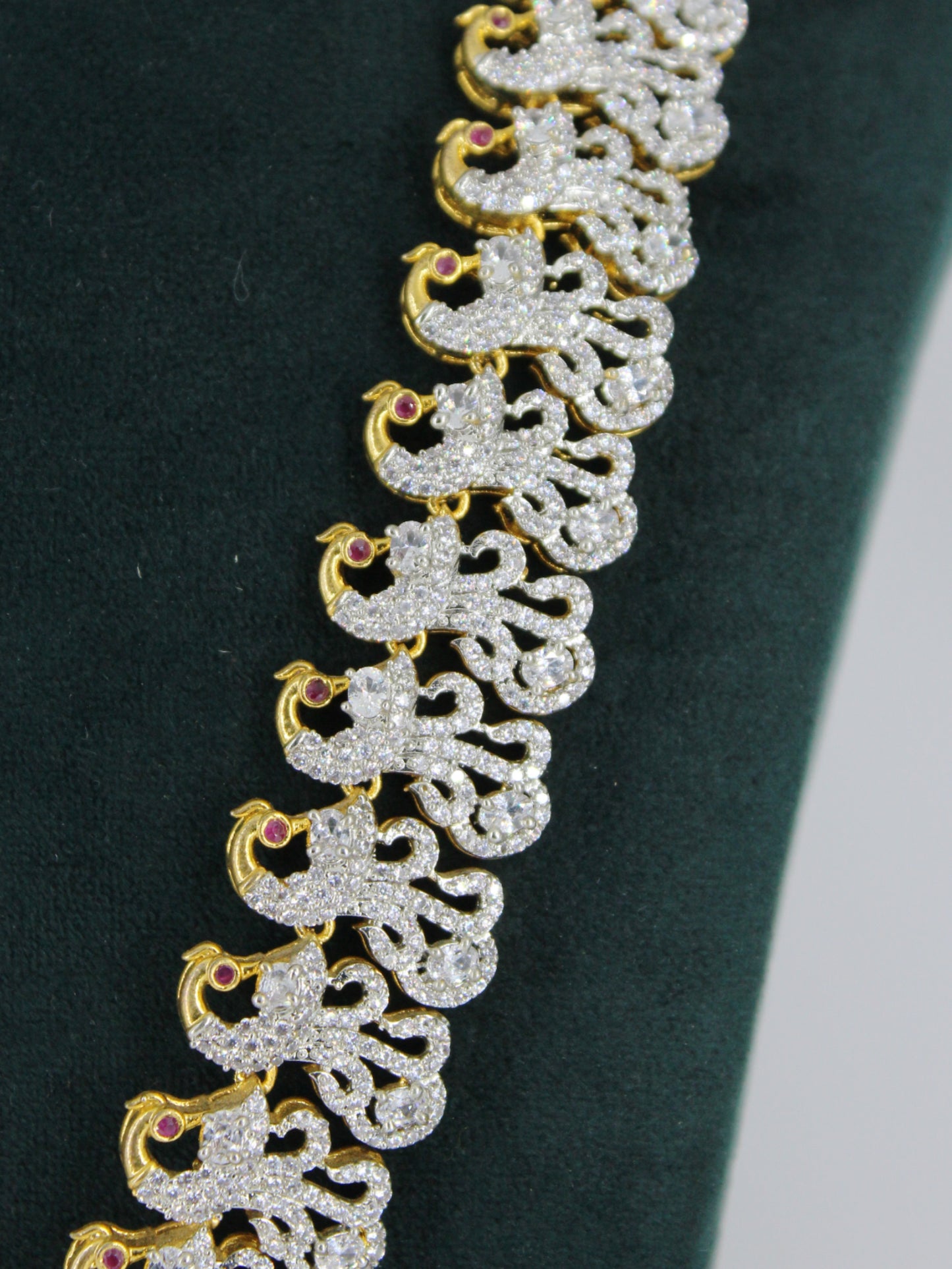 37785 Royal Peacock Bridal Necklace Set with Emerald Pendant & Earrings