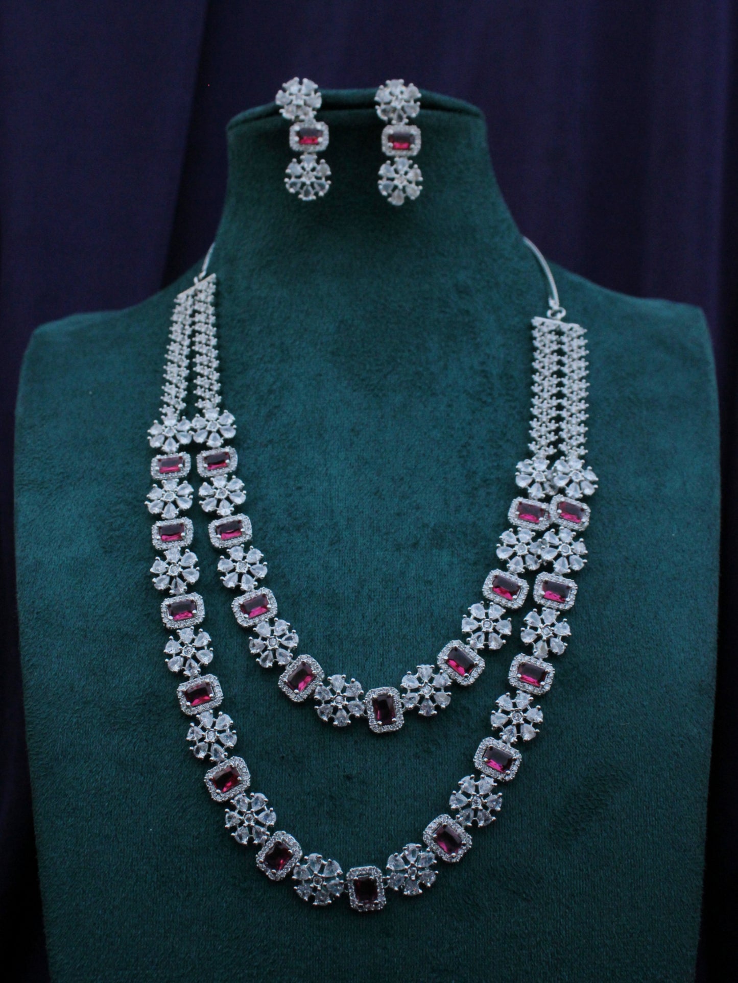 38869 Ruby Double-Layer CZ Stone Necklace Set
