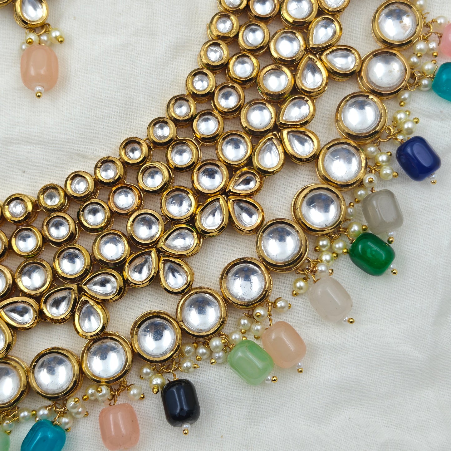 976 Mennakari Kundan short and broad necklace with multi colour beads