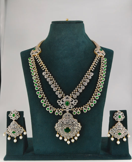 35475 / 35476 GJ green stone 2 layers long necklace