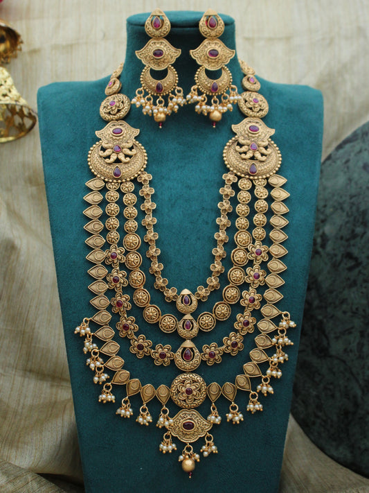 2309 Antique Finish Four-Layer Haram with Matching Chandbali Jhumkas