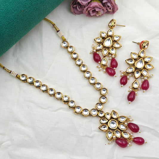 16815 / 16813 Mennakari Kundan simple necklace with red beads